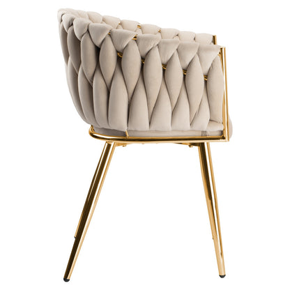 Loungestoel – Fauteuil – Relaxstoel – Kamerstoel – Woonkamerstoel – Beige Fluweelstof – Met Gouden Metalen Poot – Ergonomische Rugleuning – Compact Formaat 73 cm Hoog