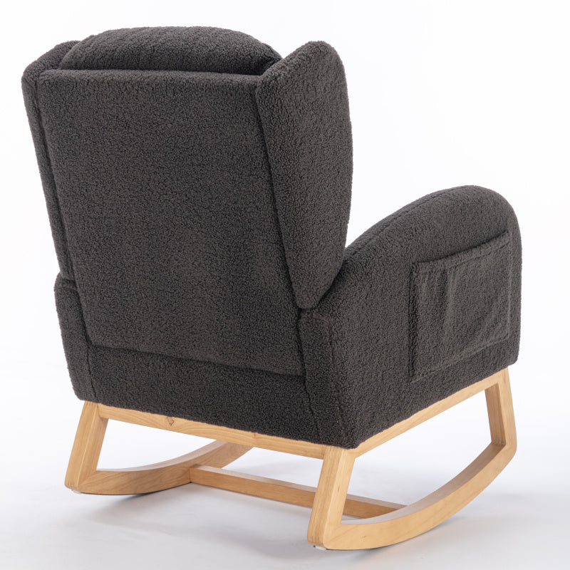 Hangstoel – Schommelstoel – Hangfauteuil – Loungestoel – Zitstoel – Donkergrijs Teddypluche – Houten Frame – Comfortabel Padded Zitkussen – Ergonomisch Design
