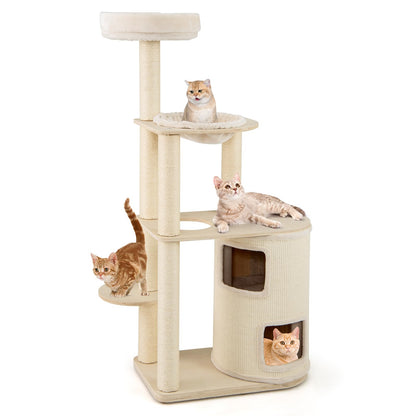 Krabpaal Kat – Klimboom Kattenmeubel – Speelboom Kat – Krabton – Kattenhuis – 151 cm Hoog – Natuurlijk Houten Sisal Krabpost