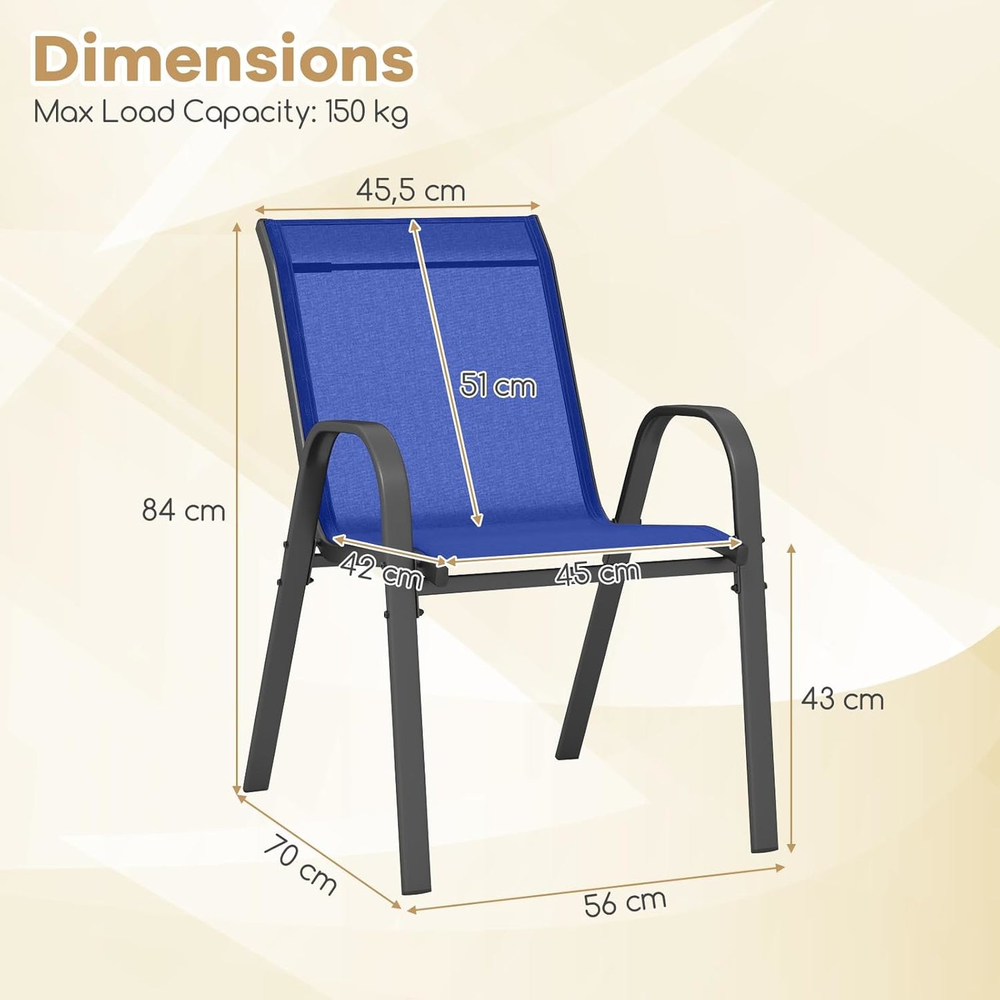 Tuinstoelen – Stapelbare Tuinstoelen – Terrasstoelen – Balkonstoelen – Buitenstoelen – Comfortabele Hoge Rugleuning – Weerbestendig Metalen Frame