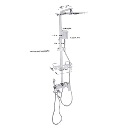 Doucheset – Douchekraan – Douchekop – Badkraan – Douchekraan Thermostatisch – Hoogwaardig Koper & RVS – Verstelbaar 73-116 cm – Wandmontage