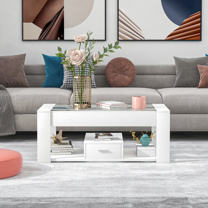 Salontafel – Tafel – Koffietafel – Woonkamertafel – Opbergtafel – Modern Wit Design – Glazen Blad Met Opbergruimte