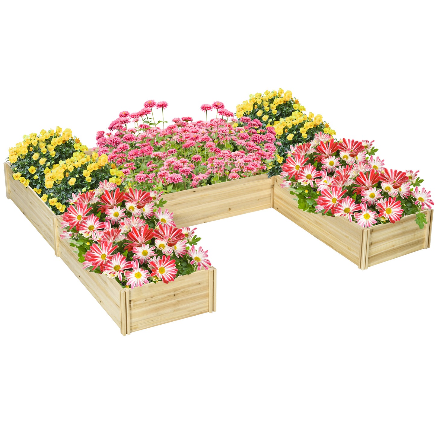 Outsunny Set of 5 Planters Convertible Planters Outdoor Wooden Planter Pre-Oiled, Dim. 230L x 230W x 28H cm Natural Wood