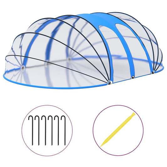 Zwembadhoes – Zwembadafdekking – Afdekzeil – Pool Cover – Dome Overkapping – 620x410x210 cm – UV-Bestendig PVC Frame – Transparant Met Oproldeuren