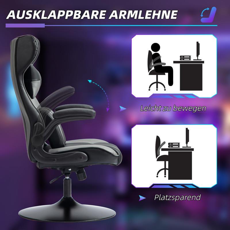 Ergonomische Schommelstoel – Draaistoel – Loungefauteuil – Relaxstoel – Bureaustoel – Verstelbare Hoogte – Stevig Metaal & Polstering – Compact Ruimtebesparend Design (Grijs/Zwart)