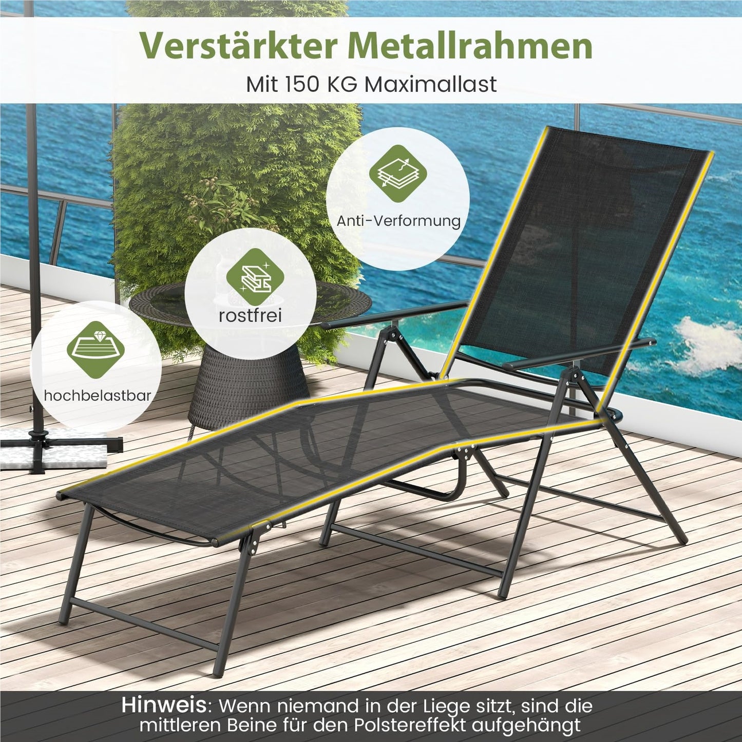 Tuinstoelen – Ligstoelen – Tuinbanken – Ligbedden – Buitenstoelen – Verstelbare Rugleuning – Stevig Metalen Frame – Zwart