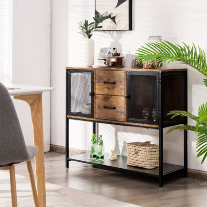 Industriële Buffetkast – Dressoir – Opbergkast – Sideboard – Console – MDF & Staal – Rustiek Bruin & Zwart – Robuust & Veelzijdig – 100 cm Breed