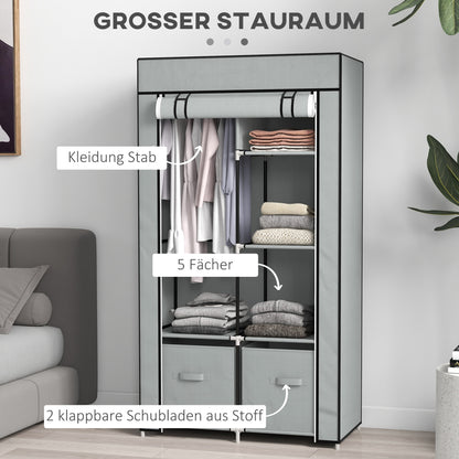 Kledingkast – Garderobekast – Opbergkast – Kleerkast – Vouwkast – 5 Kledingstangen – Stevig Metalen Frame – Lichtgrijs Textiel – Inklapbaar – Makkelijk Te Monteren