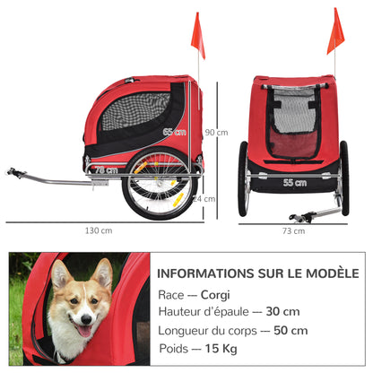 Fietskar Honden – Hondenfietskar – Hondenkar – Hondenaanhanger – Hondenbuggy – Tot 20 kg Draagvermogen – Reflectoren & Opvouwbaar Frame – Rood/Zwart