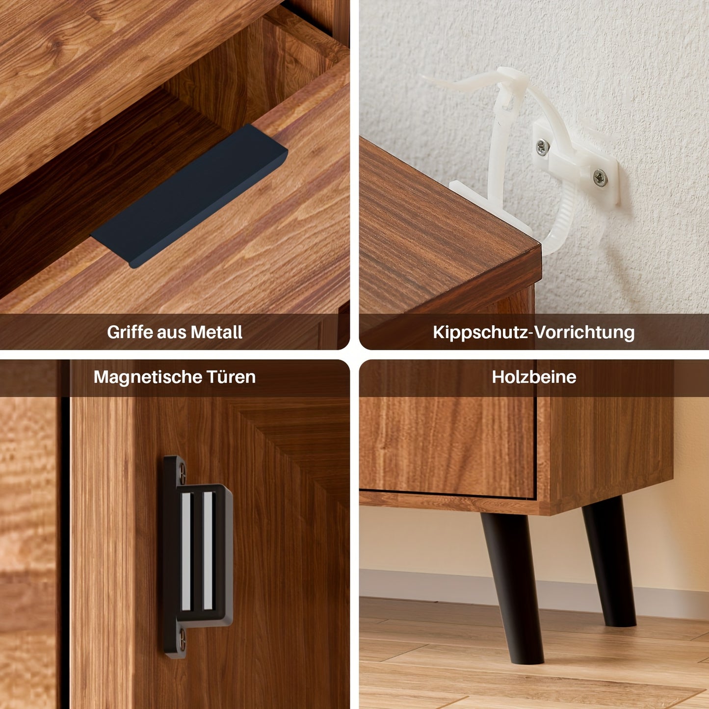 Dressoir – Opbergkast – Ladekast – Sideboard – Buffetkast – Mid-Century Modern Design – Houtcombinatie Hardhout & Spaanplaat – Ruime 3,2 Kubieke Voet Inhoud – Schuifdeuren en Laden – Vrijstaand 68,5 cm Hoog
