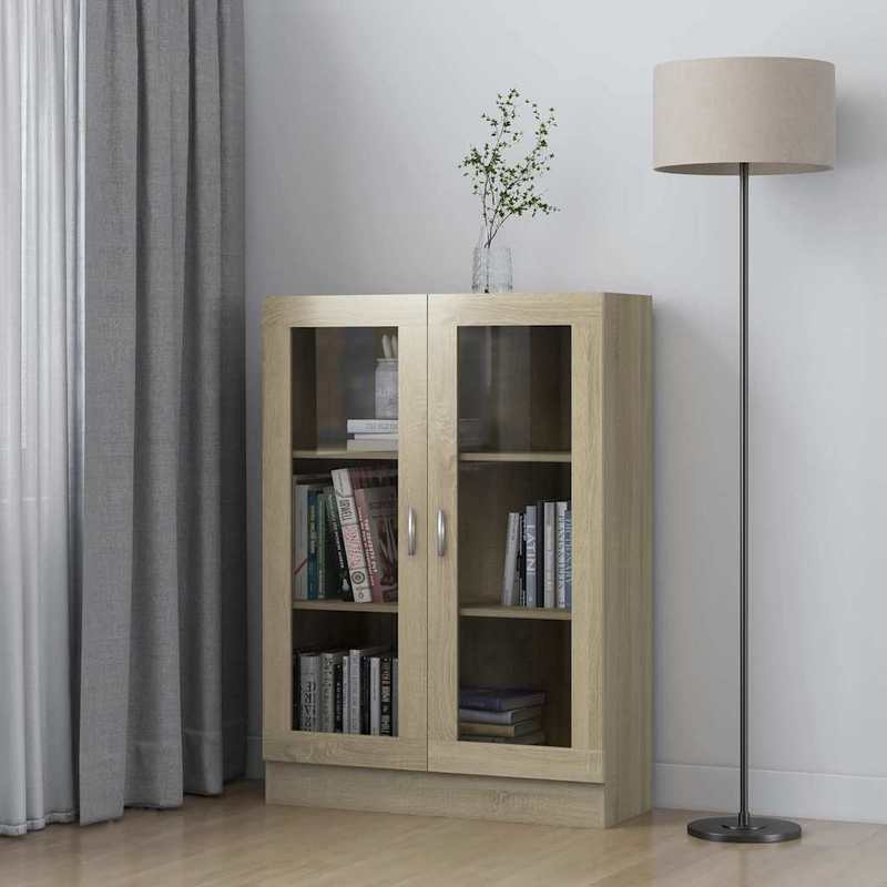 Vitrinekast – Opbergkast – Glazen Kast – Displaykast – Showkast – 82,5x30,5x115 cm – Massief Hout en Metaal – Stijlvol Europees Design
