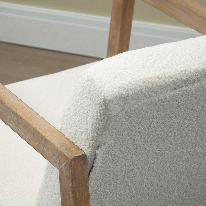 Draaifauteuil – Loungefauteuil – Relaxstoel – Draaistoel – Armstoel – Ergonomisch – Rubberwood Frame – Witte Zachte Bekleding – Verstelbare Rugleuning