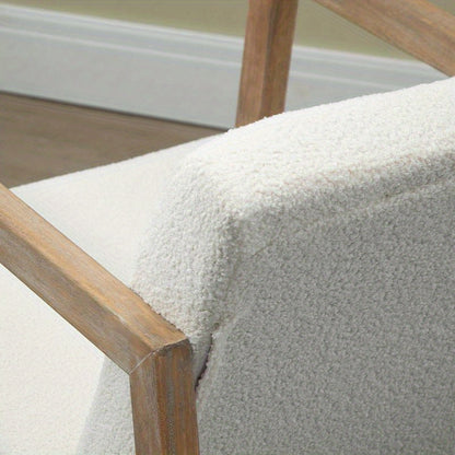 Draaifauteuil – Loungefauteuil – Relaxstoel – Draaistoel – Armstoel – Ergonomisch – Rubberwood Frame – Witte Zachte Bekleding – Verstelbare Rugleuning