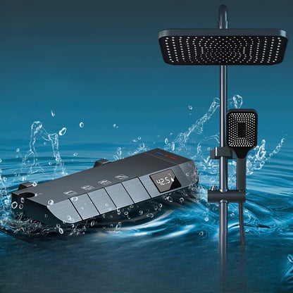A Set of Brass Gun Gray Household Shower Head Kit. Intelligent Boosting System. Piano Button. LED Intelligent Thermostat. Four-Function Handheld Shower. Bathroom Shower Kit.