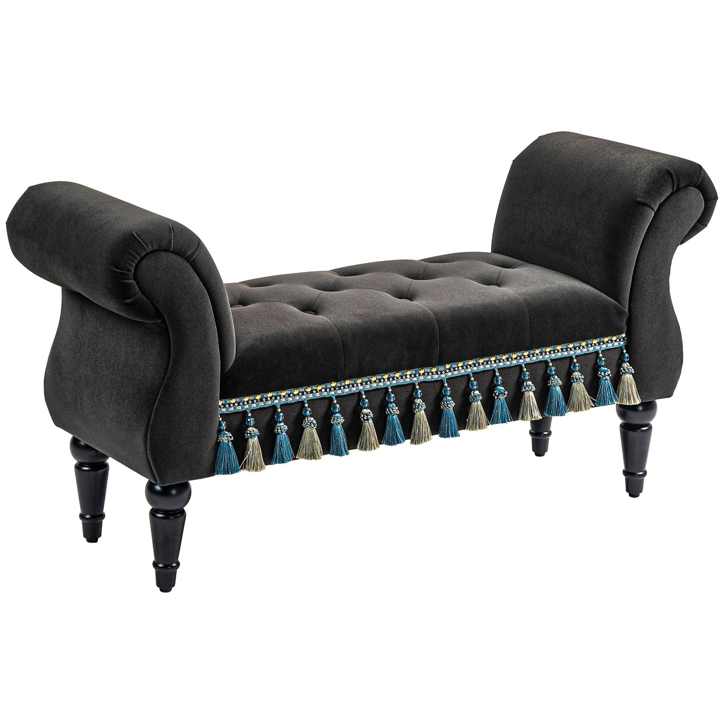 Bankje – Opbergbank – Zitbank – Halbank – Bedbank – Donkergrijs Fluweel – Houten Poten – Opbergruimte – 150 kg Draagkracht – 117x40x58 cm
