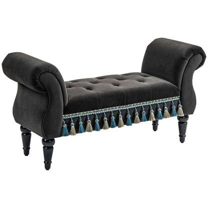 Bankje – Opbergbank – Zitbank – Halbank – Bedbank – Donkergrijs Fluweel – Houten Poten – Opbergruimte – 150 kg Draagkracht – 117x40x58 cm