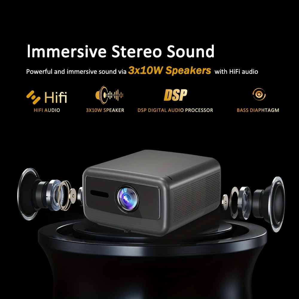 Projector – Beamer – Mini Beamer – Home Cinema – Smart Projector – Full HD 1920x1080 – Android 12 & 3000 ANSI Lumen – Draadloos WiFi & Bluetooth – Compact Donkergrijs Design