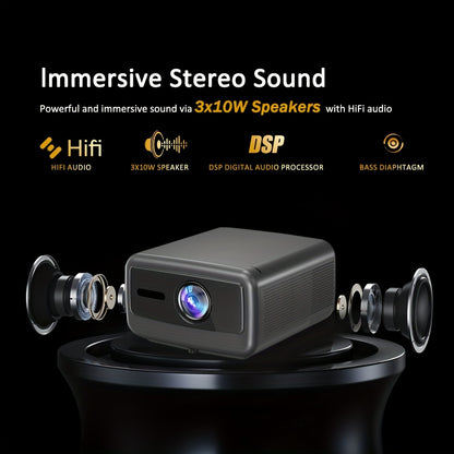 Projector – Beamer – Mini Beamer – Home Cinema – Smart Projector – Full HD 1920x1080 – Android 12 & 3000 ANSI Lumen – Draadloos WiFi & Bluetooth – Compact Donkergrijs Design