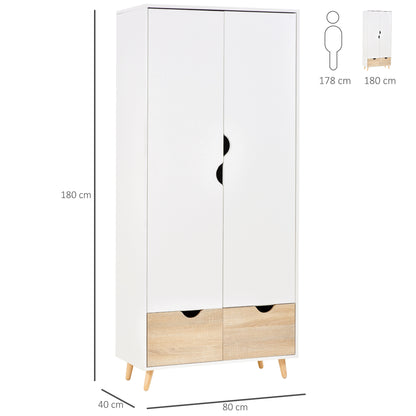 Kledingkast – Garderobekast – Opbergkast – Slaapkamerkast – Witte Kast – Scandinavisch Design – 80x40x180 cm – Melamine Coating