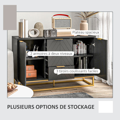 Buffet – Dressoir – Kast – Opbergmeubel – Sideboard – Zwart – Gouden Metalen Accenten – Veelzijdige Opbergruimte Met Verstelbare Planken – Compact Formaat 120x40x76 cm