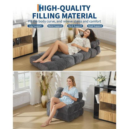 Single Size Folding Sofa Bed - Convertible Sleeper Chair with Mattress & Pillow, Boneless Fold-Out Bed with Back Support, Space-Saving Bed for Small Apartments, Dorms, Guest Rooms - Assembly, Modern Bed/Couch (Dark Gray)
