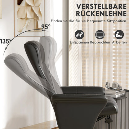 Draaifauteuil – Fauteuil – Accentstoel – Relaxstoel – Stoel Met Hocker – Zwart – Ergonomisch Ontwerp – Microvezel Look – Draagkracht Tot 150 kg