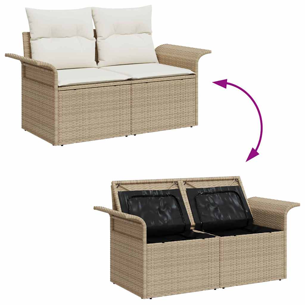Tuinbank – Buitenbank – Loungeset – Tuinmeubel – Modulaire 2-zitsbank – Weerbestendig Polyrattan – Comfortabele Witte Kussens