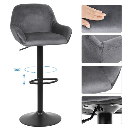 Set of 4 bar stools, adjustable height, 360 degree swivel, velvet high stool set, metal frame