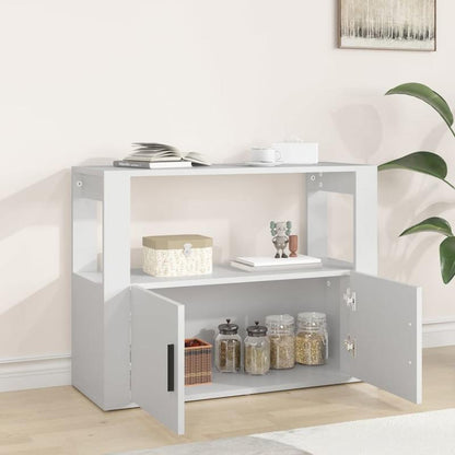 Modern White Sideboard with Glass Display Shelves & Removable Storage Basket - 80x30x60cm, Hardwood Furniture for Living Room, Bedroom, Office - Minimalist Design with Open Shelves & Closed Cabinets, Sideboard Cabinet, Bedroo