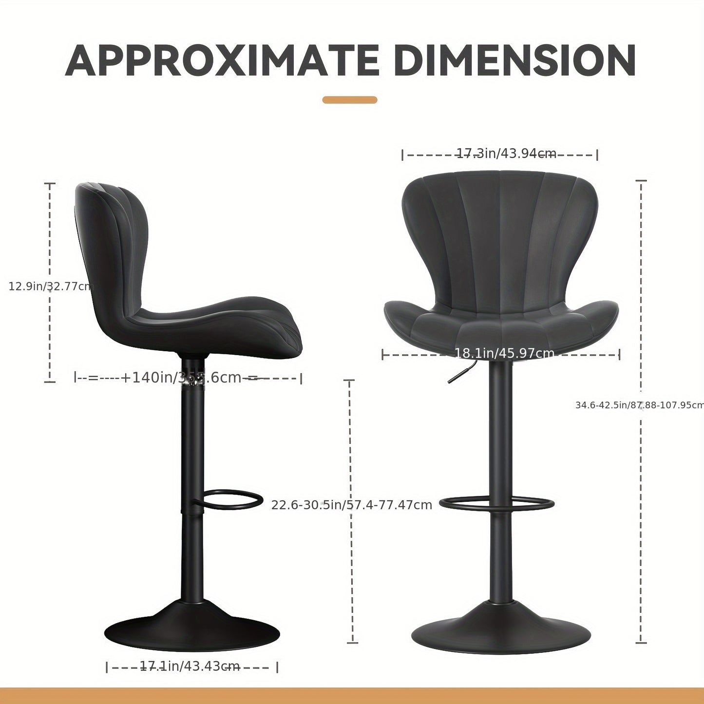 Barkrukken – Barstoelen – Hoogzitstoelen – Keukenkrukken – Barstoelen met rugleuning – 360° Draaibaar – Verstelbare Zithoogte – Zwart Kunstleer – Mid-century Modern