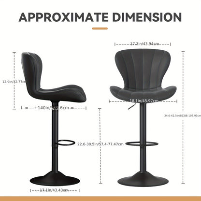 Barkrukken – Barstoelen – Hoogzitstoelen – Keukenkrukken – Barstoelen met rugleuning – 360° Draaibaar – Verstelbare Zithoogte – Zwart Kunstleer – Mid-century Modern