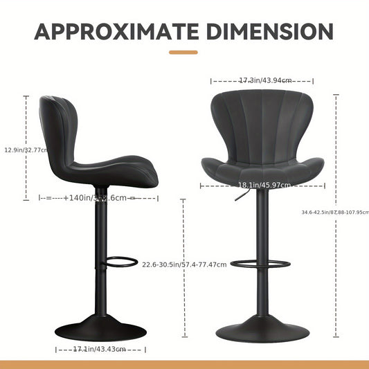 Barkrukken – Barstoelen – Hoogzitstoelen – Keukenkrukken – Barstoelen met rugleuning – 360° Draaibaar – Verstelbare Zithoogte – Zwart Kunstleer – Mid-century Modern