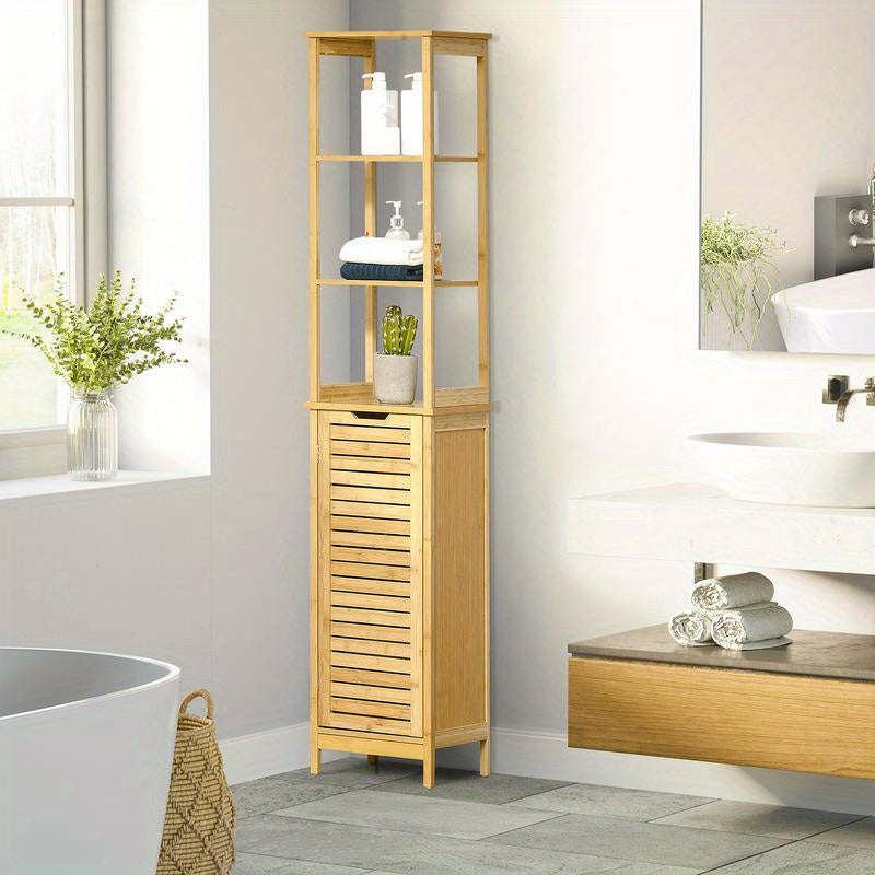 Hoge Badkamerkast – Hoge Kast – Opbergkast – Badkamerrek – Opbergmeubel – 3 Planken Achter Deur – Compact 173 cm Hoog – Eenvoudige Montage Zonder Gereedschap