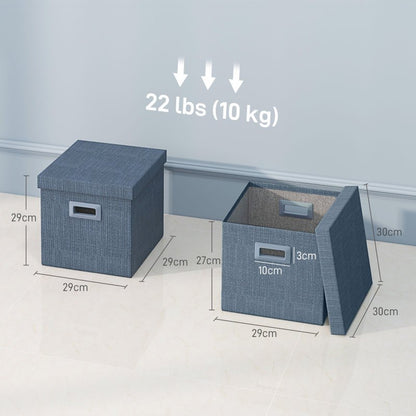 Opbergdoos – Opbergbox – Opbergmand – Opbergcontainer – Opbergkist – Set Van 2 – Stapelbaar En Inklapbaar – Polyester Met Linnen Look 30x30x29 cm Blauw