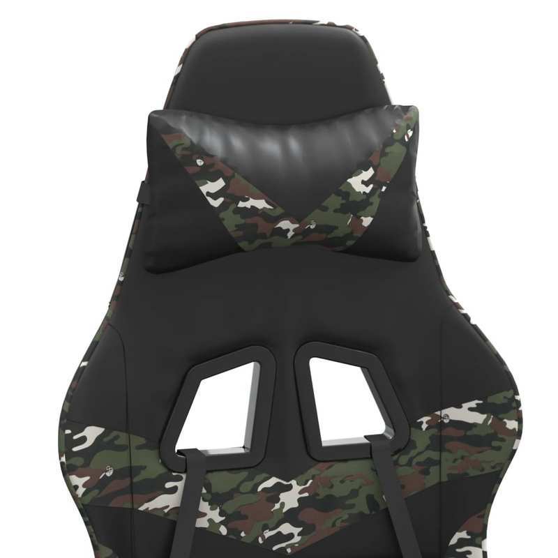 Swivel Gaming Chair in Black Faux Leather And Camouflage.
