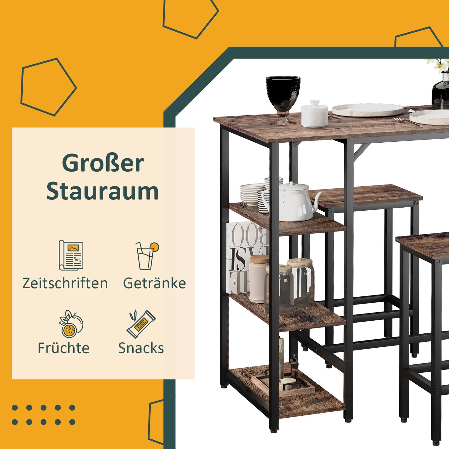 Barset – Keukentafelset – Barkrukken Set – Eethoek Meubel – Bistro Set – Spaanplaat & Staal – Compact 109x60x100 cm – Industrieel Design