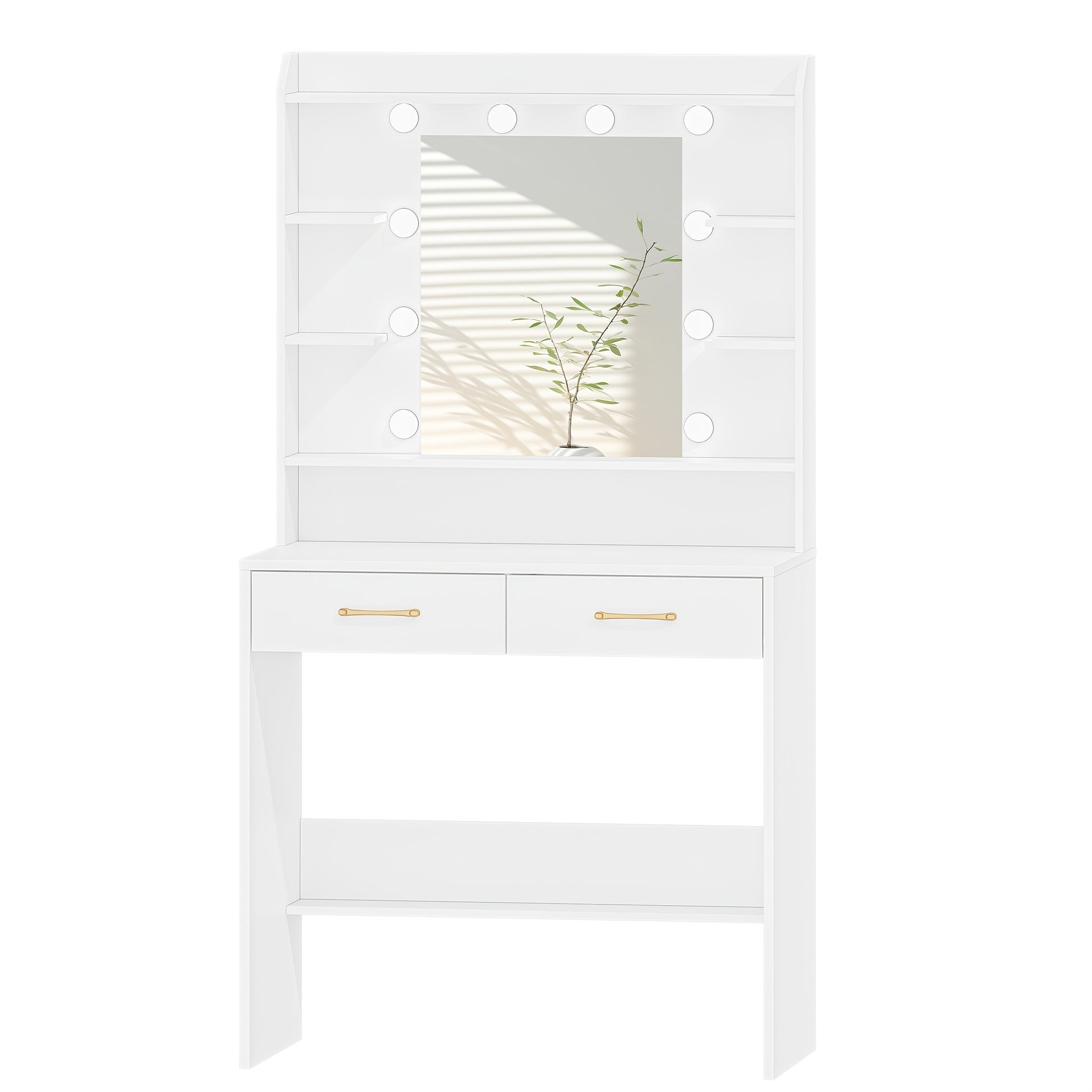 Dressing Table with Mirror And LED Light, Accessory Storage, Adjustable Brightness, Dressing Table with Shelves And 2 Drawers, Jewelry Cabinet, for Bedroom, Living Room, 40 X 80 X 149cm, White - QUORE