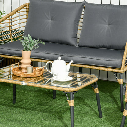 Loungeset Buiten – Tuinmeubel Set – Loungeset Balkon – Tuinbank Met Fauteuils – Zandkleur Met Donkergrijs Kussens – Weerbestendig Met Metalen Frame – Comfortabele Afneembare Kussens