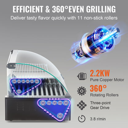 Hotdog Grill – Hotdog Roller – Worstjes Grill – Snackgrill – Elektrische Hotdog Maker – 11 Rollers Voor 30 Hotdogs – Professioneel RVS Met Temperatuurregeling Tot 250°C