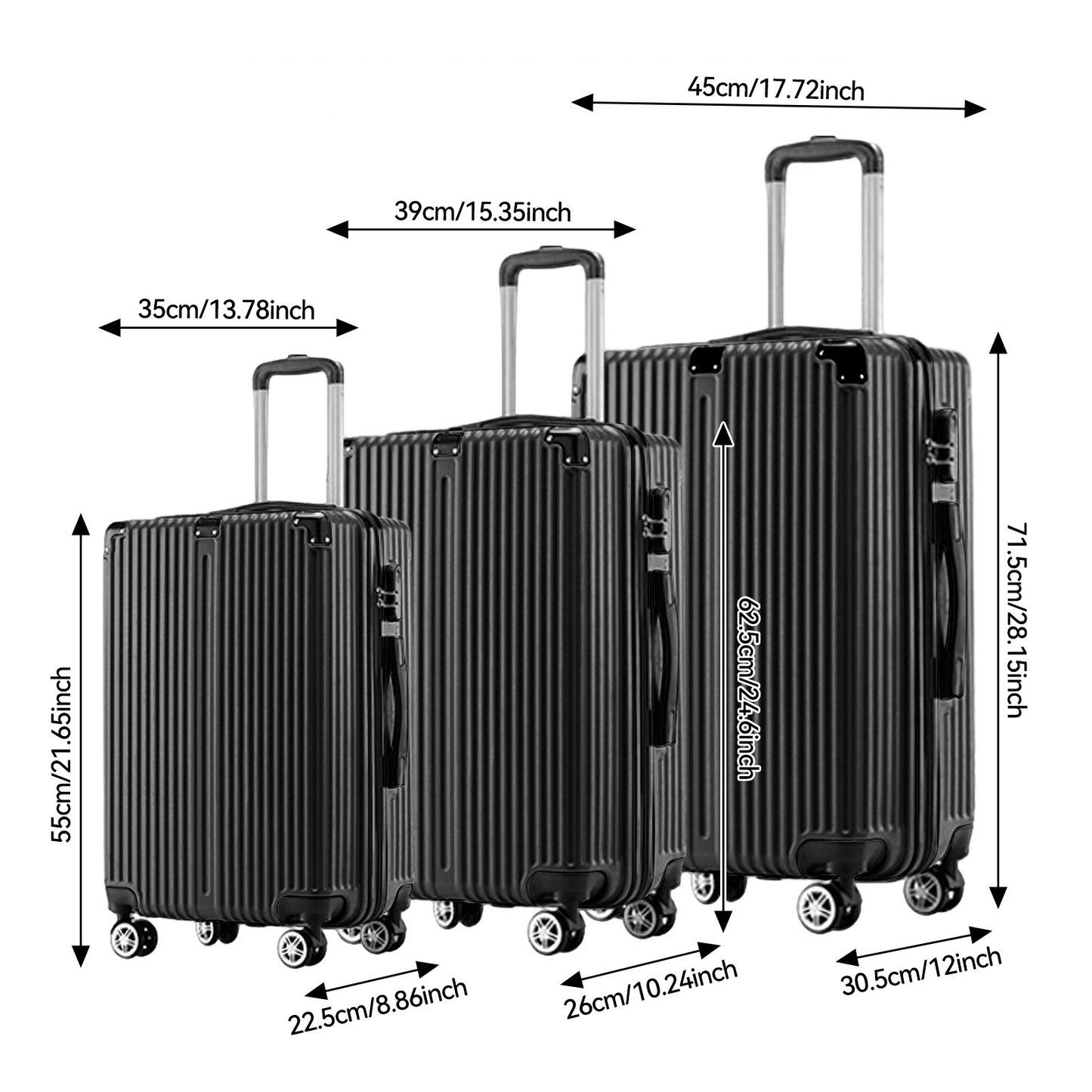 Kofferset – Reiskoffers – Trolleyset – Bagageset – Handbagagekoffer – Lichtgewicht ABS – 3-Delig Met 4 Wielen & Uitschuifbare Trekstang