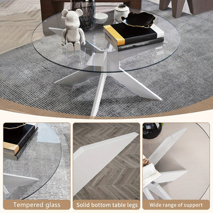 Ronde Salontafel – Koffietafel – Woonkamertafel – Bijzettafel – Glazen Tafel – Transparant Gehard Glas – Massief Houten Poten – 80x80x41 cm – Modern Minimalistisch Design