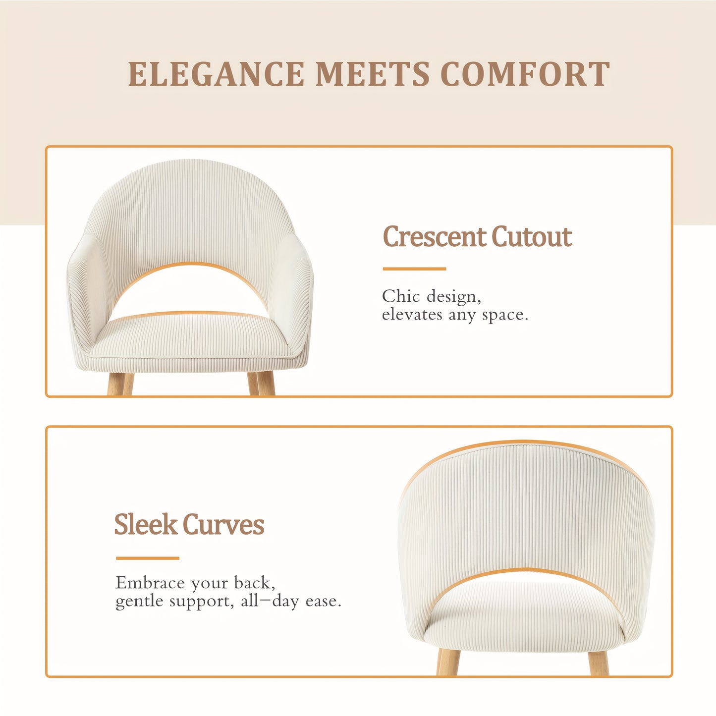 Eetkamerstoelen – Dining Stoelen – Armstoelen – Lounge Stoelen – Stoelen Met Armleuning – Set Van 4 – Licht Beige – Ergonomisch Met Houten Poten