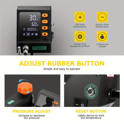 Heat Press Machine – Warmtepers – Transferpers – Hittepers – Sublimatiepers – 8-in-1 Multifunctioneel – 30x38 cm Met Digitale Timer – 360° Swing Away Arm