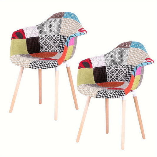 Eetkamerstoelen Set van 2 – Stoelen – Dining Chairs – Scandinavische Stoelen – Vintage Stoelen – Ergonomische Rugleuning – Beukenhouten Poten – Patchwork Linnen Stof – Stevige Kruisvoetconstructie – Gemakkelijk Schoon Te Maken – Compact Ontwerp – Rood