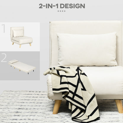 Relaxstoel – Fauteuil – Lounge Stoel – Verstelbare Stoel – Cream Kleur – 6-voudig Verstelbare Rugleuning – Onderhoudsvriendelijke Linnen-Look