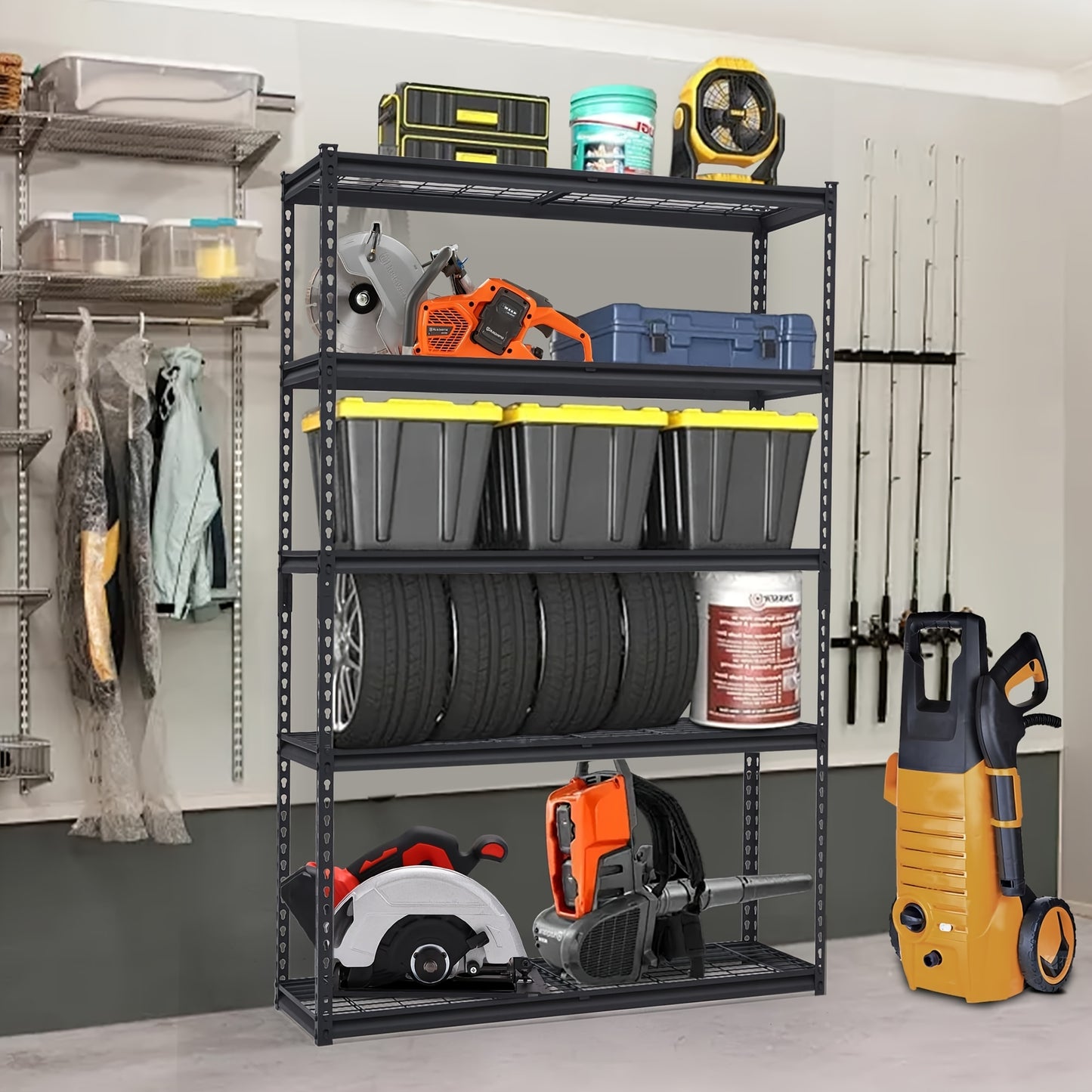 Industriële Opbergrek – Garage Rek – Werkplaats Rek – Stellingkast – Metalen Opslagkast – 122x181x46 cm – Verstelbare Planken – Draagkracht 1134 kg
