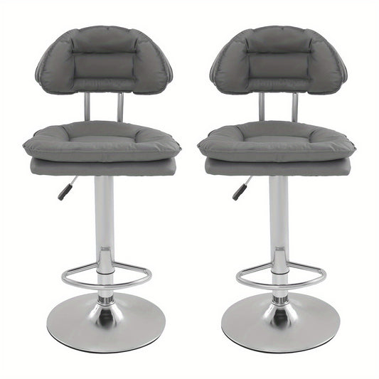 Barstoel – Barkruk – Barstoel Kruk – Keukenstoel – Bistrostoel – Verstelbare Zithoogte 62-82 cm – 360° Draaibaar – Set van 2 – Donkergrijs Met Metalen Onderstel