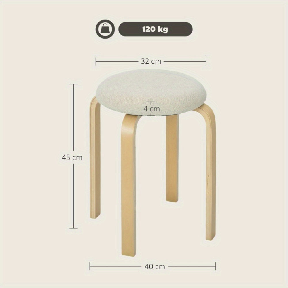 Krukjes – Stoeltjes – Bijzetkrukjes – Zitkrukjes – Eetkamerkrukken – Set Van 4 – Stapelbaar – Linnen Look Met Stoffering – Crème Wit