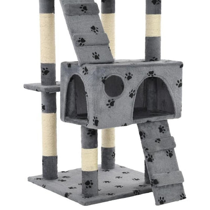 Multi-Level Cat Tree Tower with Sisal Scratching Posts, Stable Base & Paw Print Design - 170cm Tall Modern Cat Activity Center with Hanging Bed, Playrooms & Stairs - Space-Saving Indoor Cat Furniture for Living Room, Balcony