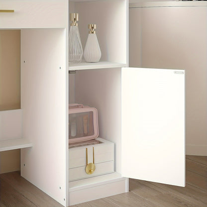 Kaptafel – Make-uptafel – Visagietafel – Schminktisch – Toilletset – Met Spiegel – 10 LED Lampjes – Verstelbare Lichtsterkte – 3 Open Planken – Inclusief Grote Lade en Kast